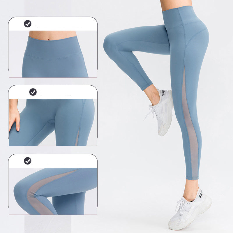 Women's Side Mesh High Waist Yoga Pants With Pockets Leggings for Women Tummy Control Workout Ankle Length Pants Casual Style