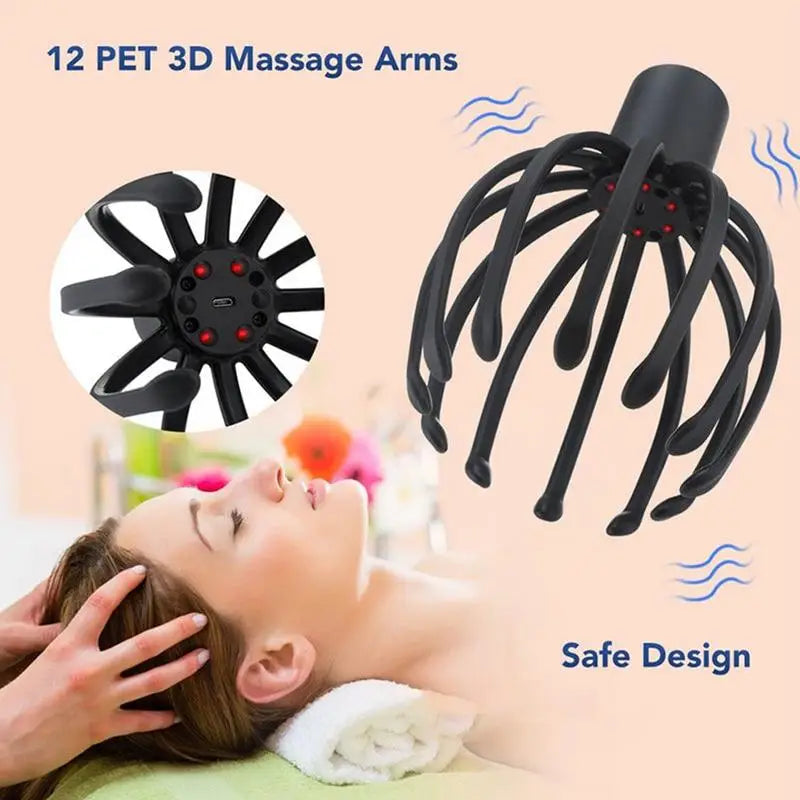 Octopus Electric Scalp Massager Stress Relief Head Massager 360 Degree Head Massager with 3 Modes Cordless Portable Head