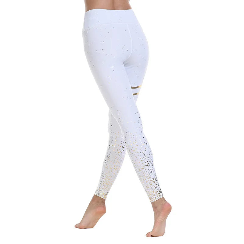 1pcs Bronzing Black White Dots Stripe Leggings Sports Fitness Yoga Running Tight Pants Wearing Slimming Leggings