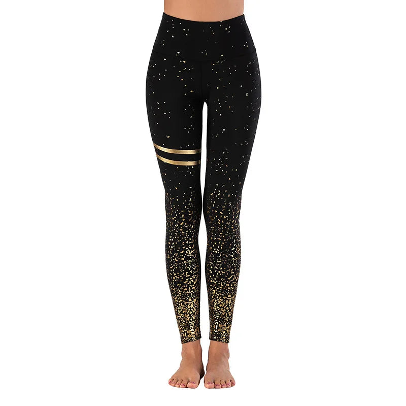 1pcs Bronzing Black White Dots Stripe Leggings Sports Fitness Yoga Running Tight Pants Wearing Slimming Leggings