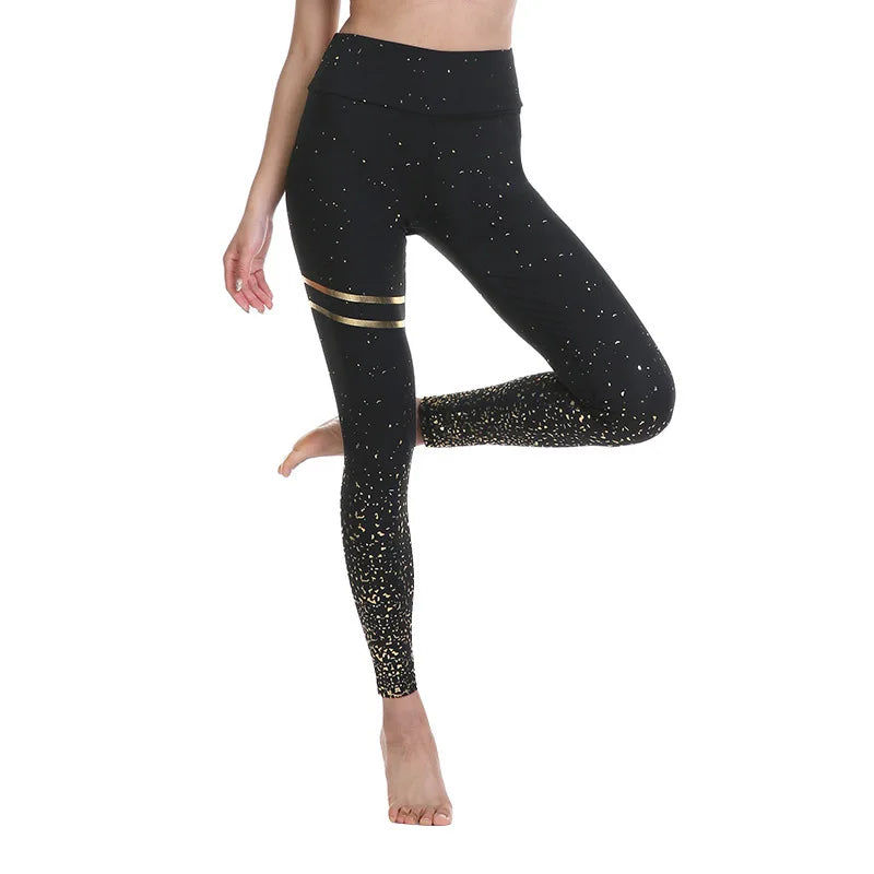 1pcs Bronzing Black White Dots Stripe Leggings Sports Fitness Yoga Running Tight Pants Wearing Slimming Leggings